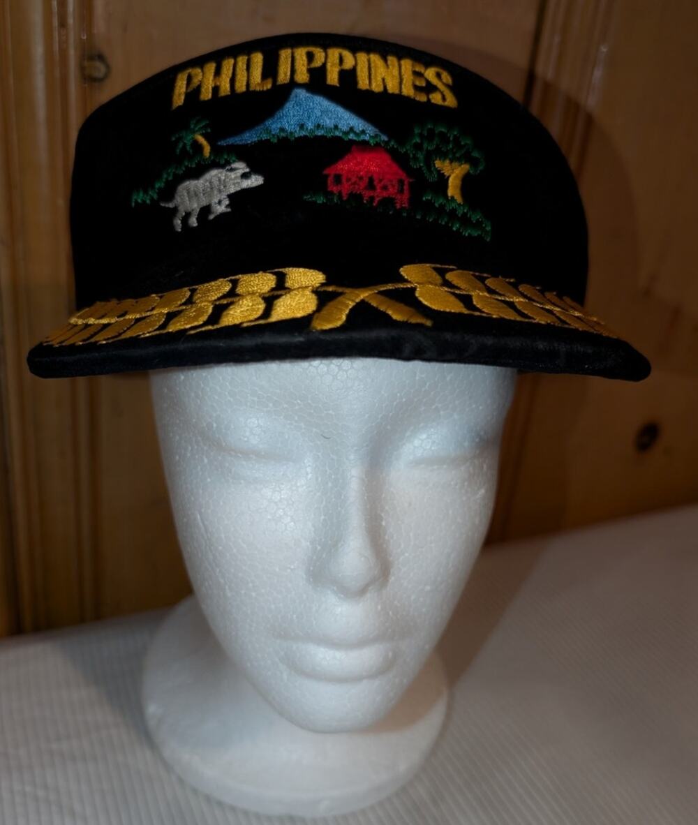 Vintage Philippines Velvet Embroidered Visor One Size